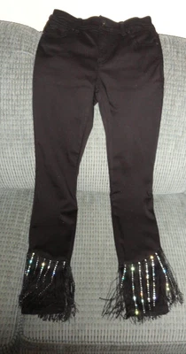 £28.51 • Buy INC Juniors Black Stretch Denim Jeans Straight Leg Rhinestone Tassels Hem Sz 2