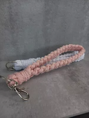 Handmade Pink Macrame Teacher Knotted Wristlet Keychain Gift Wrist Strap Silver • $14.95