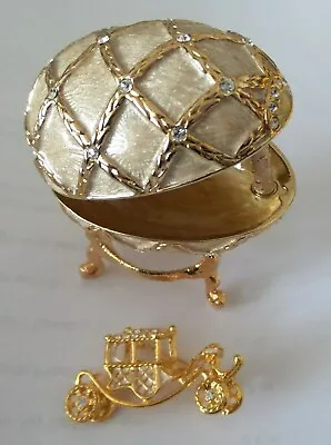 Faberge Egg With Crystals Box On Stand With Gold Carriage Brooch • $49.99