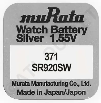 Murata 371 SR920SW 1.55v Silver Oxide Watch Battery - Made In Japan • £2.30