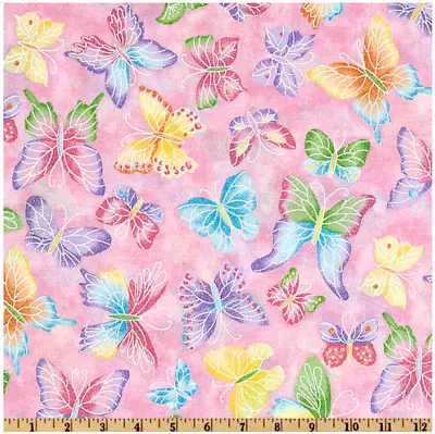 BTY BUTTERFLIES Glitter On Pink Print 100% Cotton Quilt Crafting Fabric By YARD • $10.29