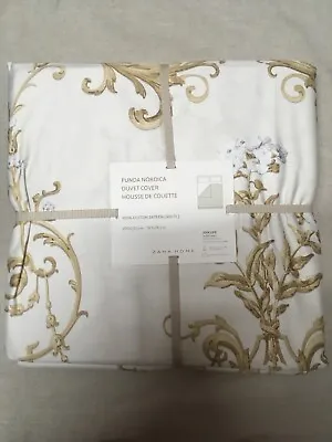 Zara Home White Beige Baroque Scroll Double Cotton Duvet Cover 200 X 200 Cm • £44.99