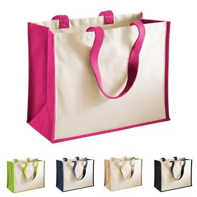 Large Jute Cotton Canvas Shopping Bag Plain Classic Reusable Hand Shoulder Tote  • £11.99