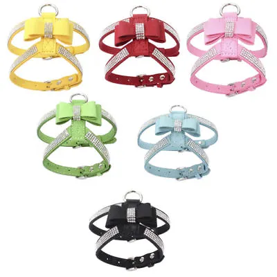 £7.49 • Buy Rhinestone Dog Harness Leather Bow Tie Bling Diamante Collar Crystal Pet Puppy 