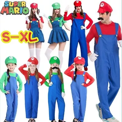 Men Women Adult Kids Super Mario Luigi Bros Cosplay Costume Fancy Dress Outfit • $16.34