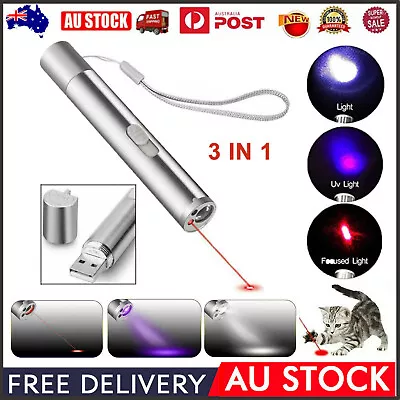 3 In 1 Multi Function Premium Cat Toy Laser Pointer USB Charging LED Torch Light • $9.98