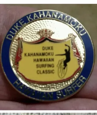 DUKE P KAHANAMOKU Enamel. Vintage Surf MEDAL Pin From Estate Sale In Hawaii • $36