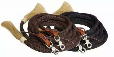 Showman 8ft Round Braided Nylon Split Reins With Horsehair Ends • $28.95