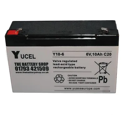 £19.25 • Buy Y10-6, 6V 10Ah (as 12Ah) YUCEL Lead Acid Rechargeable Battery 12Ah 6v NP10-6