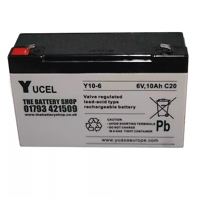 Y10-6 6V 10Ah (as 12Ah) YUCEL Lead Acid Rechargeable Battery 12Ah 6v NP10-6 • £19.25