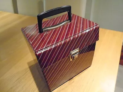 Vintage  Record Case Holds 60+ 7  45`s Superb Condition Red/striped Faux Leather • £14.99