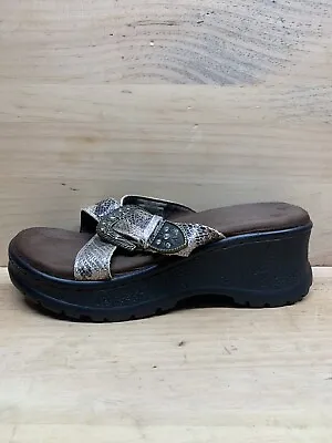 $22 • Buy Women's Roper Chunk Wedge Sandals With Straps And Buckle Size 8 Brown Snakeskin