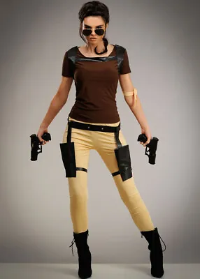 Womens Long Lara Croft Style Adventurer Costume • £41.49