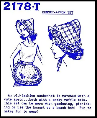 Mail Order # 2178-T Waist APRON BONNET Fabric Sewing Pattern Vintage 1940's COPY • $5.49