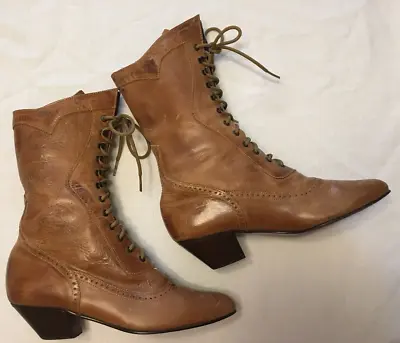 OAK TREE FARMS Size 6 Victorian Style Prairie Ankle Boots Brown Leather • $75