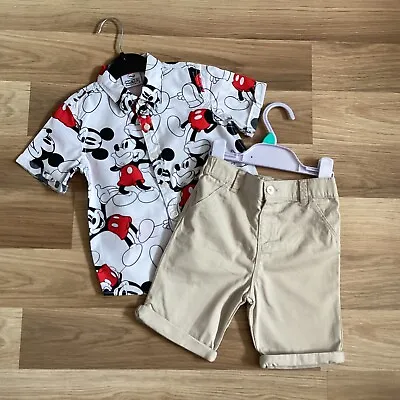 £3.20 • Buy Baby Boy Clothes 18-24 Months Retro Mickey Mouse Short Sleeve Shirt & Shorts 