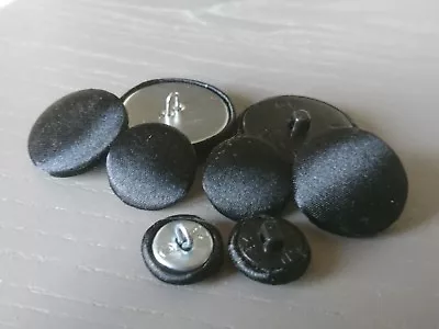 £3.50 • Buy Black Satin Fabric Buttons, 16mm, 18mm, 20mm, 23mm, 25mm, 31mm & 37mm