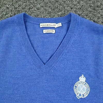 Peter Millar Sweater Mens Medium Blue 100% Merion Wool Royal Portrush Golf Club • $149.99