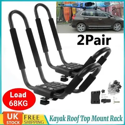 4Pcs Universal Hard Adjustable Kayak Canoe Carrier Kit Car Roof Racks J Bars • £40.89