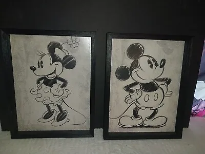 Disney's Micky Mouse & Minnie Mouse Wall Decor Framed Black & White Prints • $30