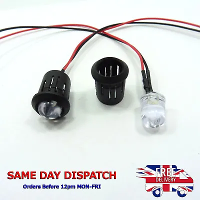 12v LED 10mm Diode Clear Light 20cm Cable Line Wire With Plastic Holder Mount • £2.74