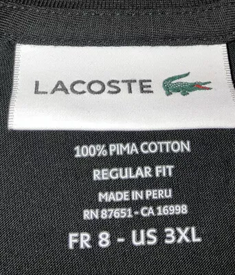 $24.99 • Buy Lacoste V-Neck Jersey Shirt T-Shirt Regular Fit Pima Cotton S/S Black 3XL Fr 8