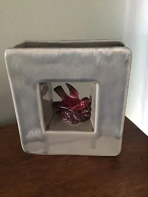 Mccoy Pottery Planter Gray Window Frame With Red Bird • $35