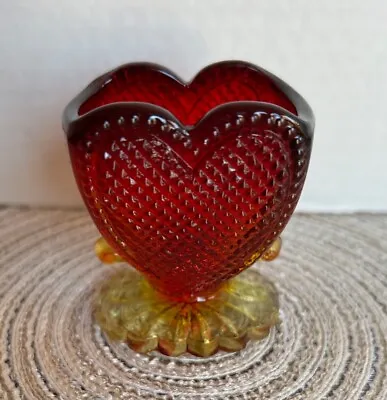 Vintage Degenhart Amberina Glass Sweetheart Toothpick Holder • $21.99