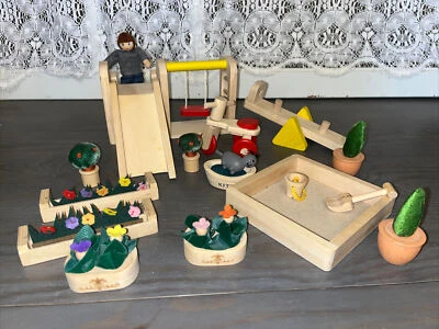 $54.99 • Buy BACKYARD LOT Ryans Room Wood Dollhouse SANDBOX SLIDE KITTY TEETER TOTTER FLOWERS