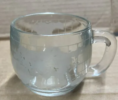 Vintage  Nestle Nescafe World Globe Etched Heavy Glass Coffee Mugs Cups • $9