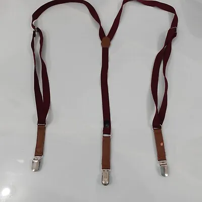 Suspender Mens Red Wine Clip On Y Back Adjustable Strap Cabernet Stretch Skinny • $16.88