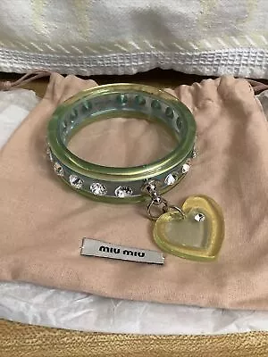 Miu Miu Women's Resin & Crystal Stones Heart Charm Light Green/Blue Round Bangle • $95