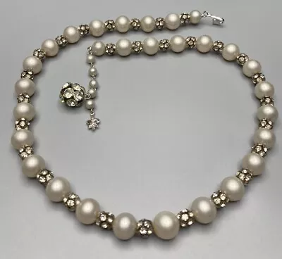 VENDOME SIGNED Vintage Necklace Crystal And Faux Pearl Beads 24 Inch • $92