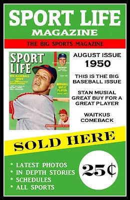1950 Stan Musial Sport Life Baseball Magazine 11X17 Poster • $12.99