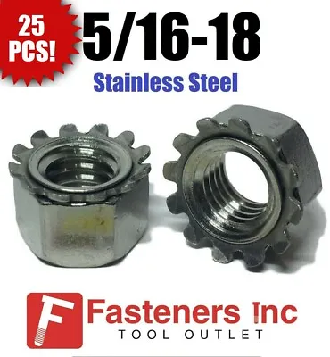 (Qty 25) 5/16-18 Kep Hex Star Lock Nuts Stainless Steel CoarseThread 18-8 / 304 • $8.99