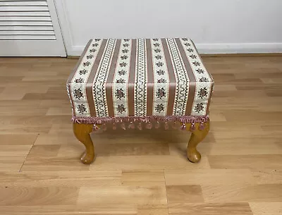 Beautiful Vintage Footstool Foot Rest Seat With Floral Design & Queen Anne Legs • £40