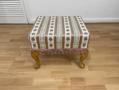 Beautiful Vintage Footstool Foot Rest Seat With Floral Design & Queen Anne Legs • £40