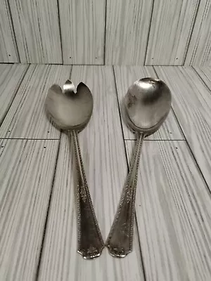 Wm Rogers AA Vtg Silver Plate Forked Salad Serving Spoon & Solid Serving Spoon • $24.99