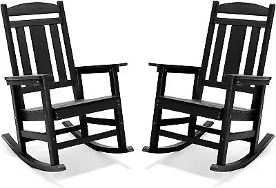 LUE BONA Outdoor Rocking Chairs Set Of 2 Black 350lb Heavy Duty Easy To Maintain • $345.59