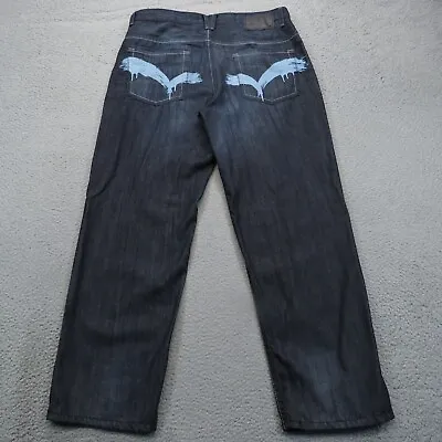 Ecko UNLTD Jeans 36 Baggy Y2K Skater Wide Pipe Distressed Paint Print 90s 36x32 • $54.95