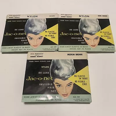 VTG De Luxe Jac-O-Net Invisible Nylon Hair Nets - White  Medium & Dark Brown • $3