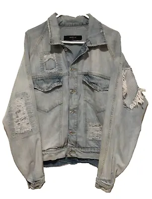 Represent Clothing ~ Pale Wash Patchwork Belvedge Denim Jacket ~ Size XL • $39.99