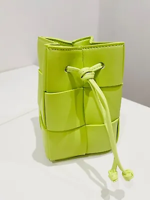 Bottega Cassette Mini Bucket Bag In Lime Green With Crossbody Strap • £69
