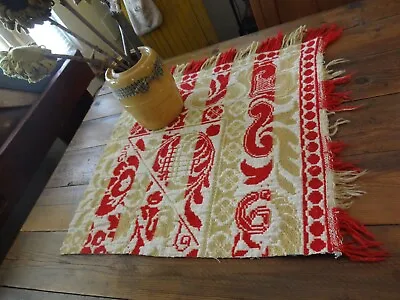 $29 • Buy Primitive  Antique Wool Coverlet Mustard & Red  Piece AAFA  Table Runner