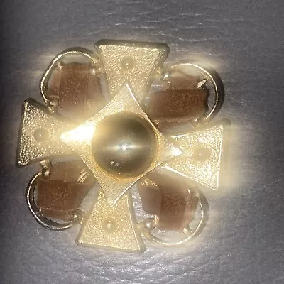 Vintage Maltese Cross Brooch Brown Suede RARE Goldtone Large Pendant • $21.90