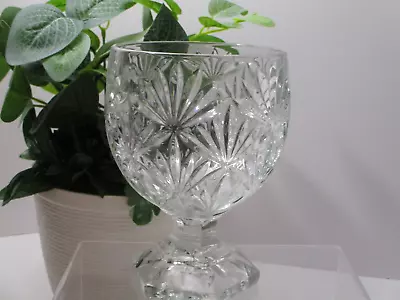 Pressed Glass Goblet  With Fan Design Hexagon Base Teleflora Vase Sticker 6  • $18