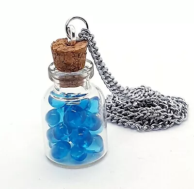 $10.98 • Buy Unique TUMBLED BLUE GLASS BOTTLE NECKLACE Cute JAR Jewellery HANDMADE Gift