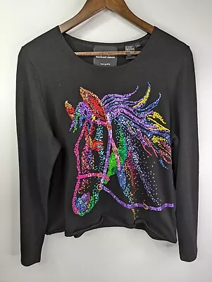 Vintage Michael Simon 2001 Horse Art Wear Sweater Black Silk Pullover Size Large • $69.99