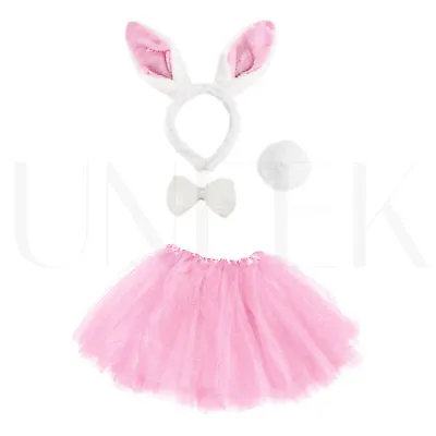 Kids Easter Bunny Rabbit Fancy Dress Costume Ears Bow Tail & Pink Tutu Set • £7.05