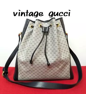 GUCCI Vintage Crossbody Bag Drawstring Micro GG PVC Black Authentic MBa0358 • $426.99